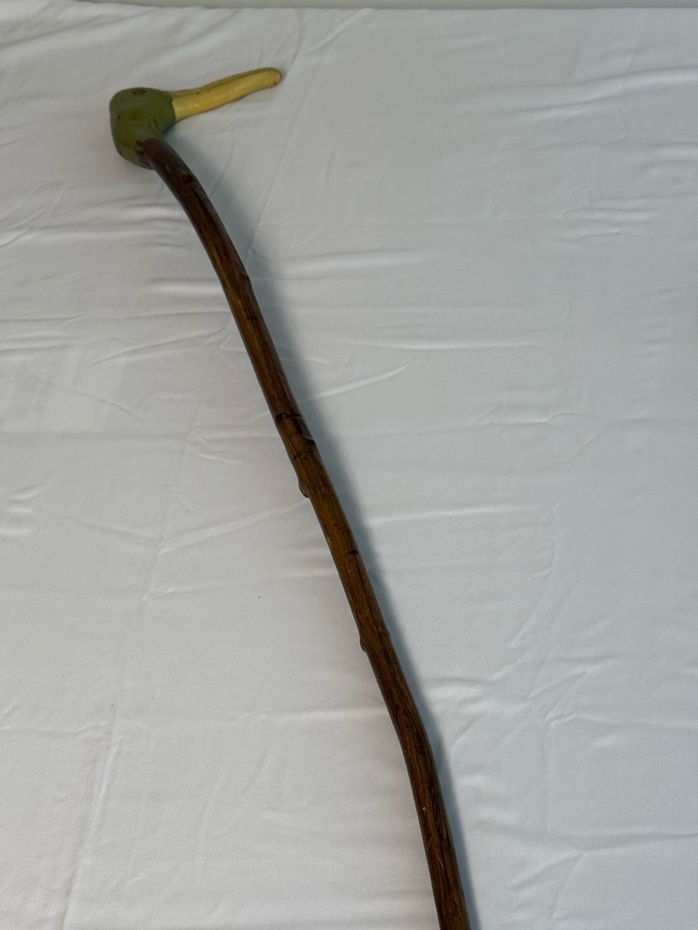 Folk Art Carved Wooden Duck Head Walking Stick or Decoy, Painted, Rustic Display